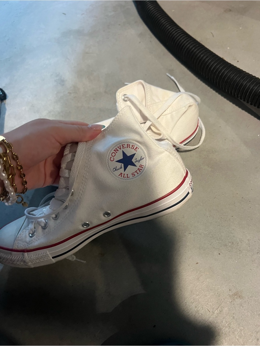 Converse White High Top Canvas Sneakers with Red & Blue Accent